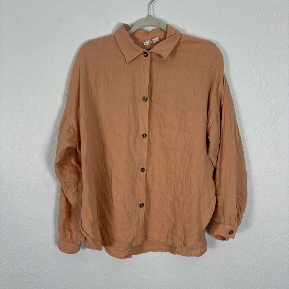 Roxy Linen Collared Button Down Oversized Shirt Orange Color Women's Size XS - Picture 1 of 10